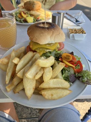 Double cheeseburger and chips  at No 18 Cafe in Swansea