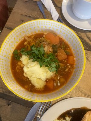 Root Vegetable Casserole with cheezy mash at No 18 Cafe in Swansea