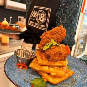 Fried chick'n waffles at No 18 Cafe in Swansea