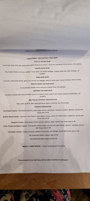 Lunch menu at No 18 Cafe in Swansea
