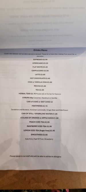 Drinks menu at No 18 Cafe in Swansea