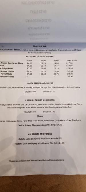 Alcoholic drinks menu at No 18 Cafe in Swansea