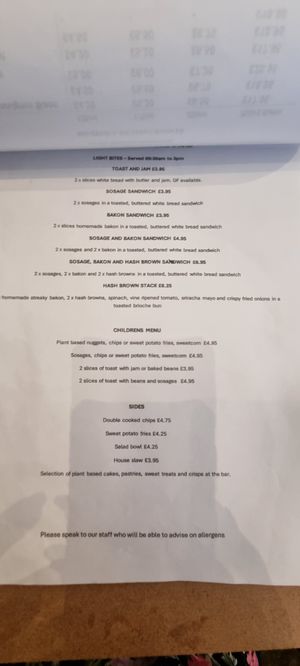 Breakfast menu at No 18 Cafe in Swansea