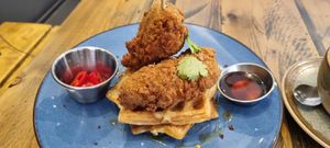 Fried chicken and waffles at No 18 Cafe in Swansea