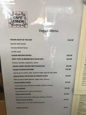 Menu (March 2018) at Cafe Essen in Canberra
