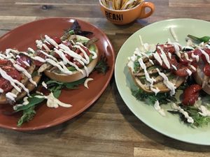 vegan tempeh bagel! at Cafe Essen in Canberra