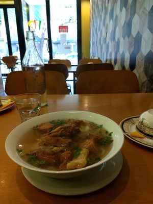 Chicken rice noodle soup. SO GOOD & HUGE!! at An Nguyen Vegan in Canberra