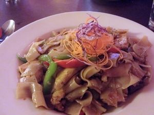 vegan drunken noodle with organic tofu at Aloy Thai Cuisine in Boulder