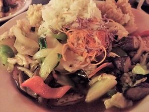 veggie stir fry with rice at Aloy Thai Cuisine in Boulder