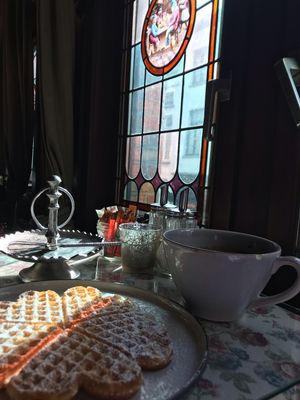 Belgian waffle :) at The Old Chocolate House in Bruges