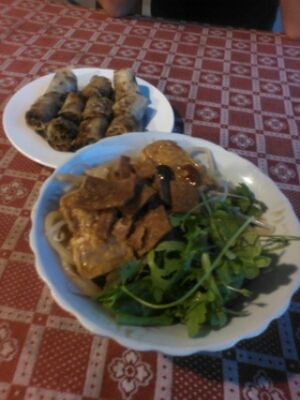 cao lau and springrolls at Nhat Da in Hoi An