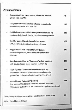 Menu at Kafe Doma in Litomerice