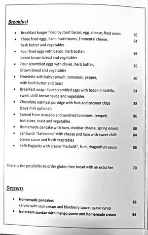 Breakfast and dessert menu at Kafe Doma in Litomerice