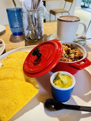 Scrambled tofu with arepas  at Consulado Vegetal in Jardin
