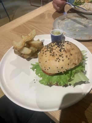 Great burger (fries need more cooking though!)  at Consulado Vegetal in Jardin