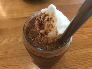 Iced mocha with oat milk and coconut icecream at Street Organics in Takapuna