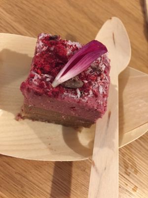 vegan chocolate raspberry cake at Street Organics in Takapuna