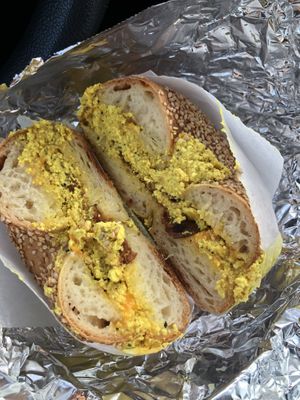 It’s not on the menu but they made me a vegan egg sandwich on a bagel   at Bare Naked Bakery & Cafe in Plainview