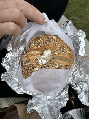 everything bagel & vegan plain cream cheese  at Bare Naked Bakery in Bellmore