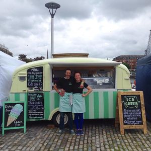 Vintage 1959 Cheltenham Sable revamped into a beautiful vegan ice cream wagon at Ice Green in Cardigan