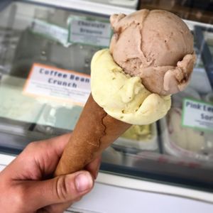 Peanut Butter & Banana regular cone at Ice Green in Cardigan