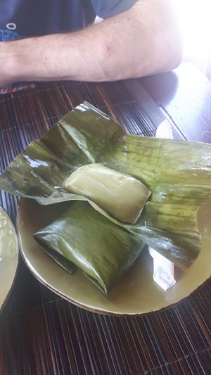 Logo sari (banana in coconut flan) at Catur'z Coffee Club in 