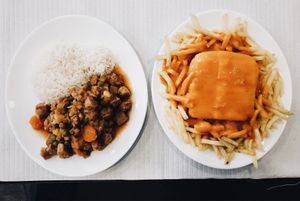 jardineira (dish of the day) and francesinha at Pecado Saudável in Porto