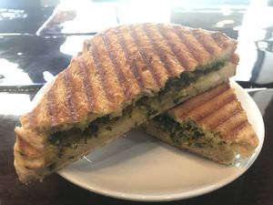Grilled Pesto Cheeze Panini  at Oblivion Comics and Coffee in Sacramento