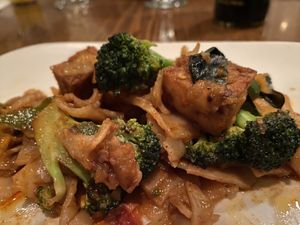 Drunken noodles with tofu - half portion as I forgot to take photo until nearly done!  at Toomies Thai Cuisine in Bend