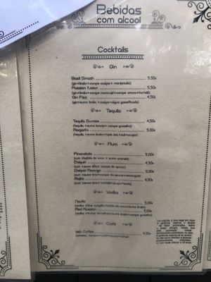 Menu at Nautic Bar in Praia De Mira