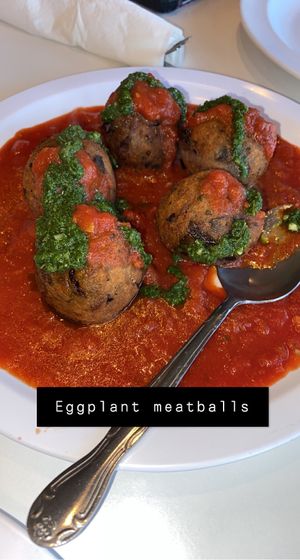 Eggplant meatballs with df pesto at Tiga's Artisan Pizzeria in Medford