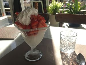 Strawberries and  vegan ice cream  at Recollets in Antwerpen
