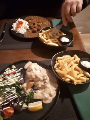 Our meals with fries & mayo. at Recollets in Antwerpen
