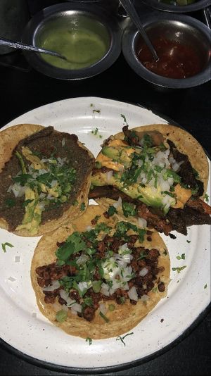 Big Bebe, Milanese and chorizo tacos  at Por Siempre Vegana Vol II in Mexico City