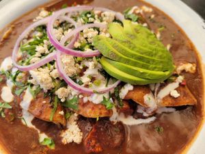 Enfrijoladas (breakfast menu) at Por Siempre Vegana Vol II in Mexico City
