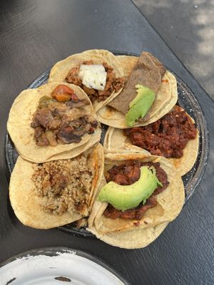 Selection of tacos  at Por Siempre Vegana Vol II in Mexico City