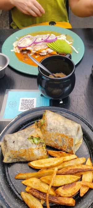 Burrito and enchiladas at Por Siempre Vegana Vol II in Mexico City