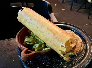 Cheese Costra with nopales (cactus) on the side. #Veganuary at Por Siempre Vegana Vol II in Mexico City