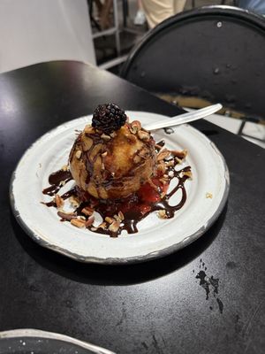 Tempura desert with icecream inside   at Por Siempre Vegana Vol II in Mexico City
