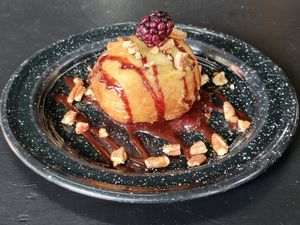 Tempura ice cream at Por Siempre Vegana Vol II in Mexico City