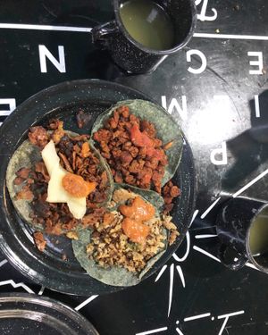 Three tacos at Por Siempre Vegana Vol II in Mexico City