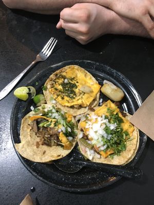 Tacos con extra queso de almendra, delish!! at Por Siempre Vegana Vol II in Mexico City