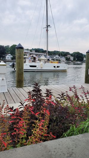 View of the Mystic River at S&P Oyster Company in Mystic