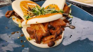 Steamed bao buns at S&P Oyster Company in Mystic