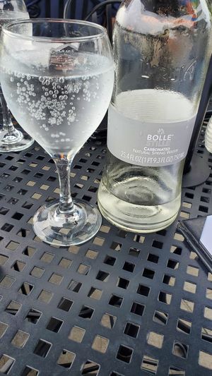 sparkling water at S&P Oyster Company in Mystic