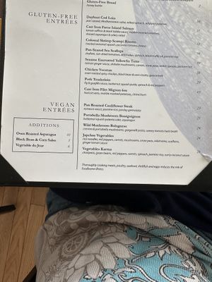 Vegan menu  at S&P Oyster Company in Mystic