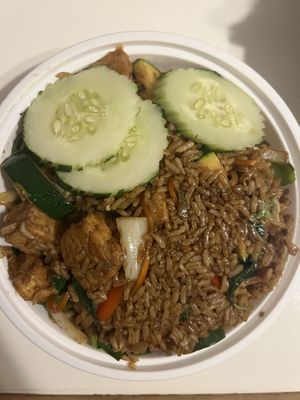 Spicy Basil Vegetable Fried Rice with Tofu. (Vegetarian oyster sauce used) 🔥  at The King and I in Rochester