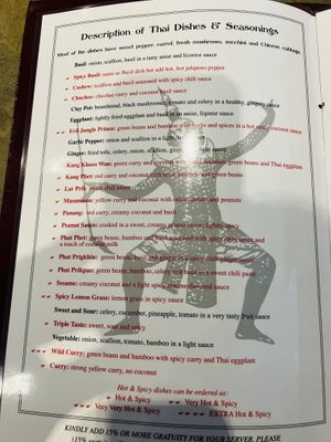 Description of Dishes  at The King and I in Rochester