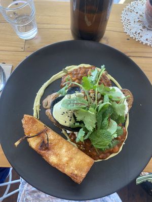 Totally baked beans with potato rosti  at Pixie and the Hawk in Torrensville