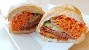Vegan bacon banh mi! Yum!  at CAFFIEND in Greensborough